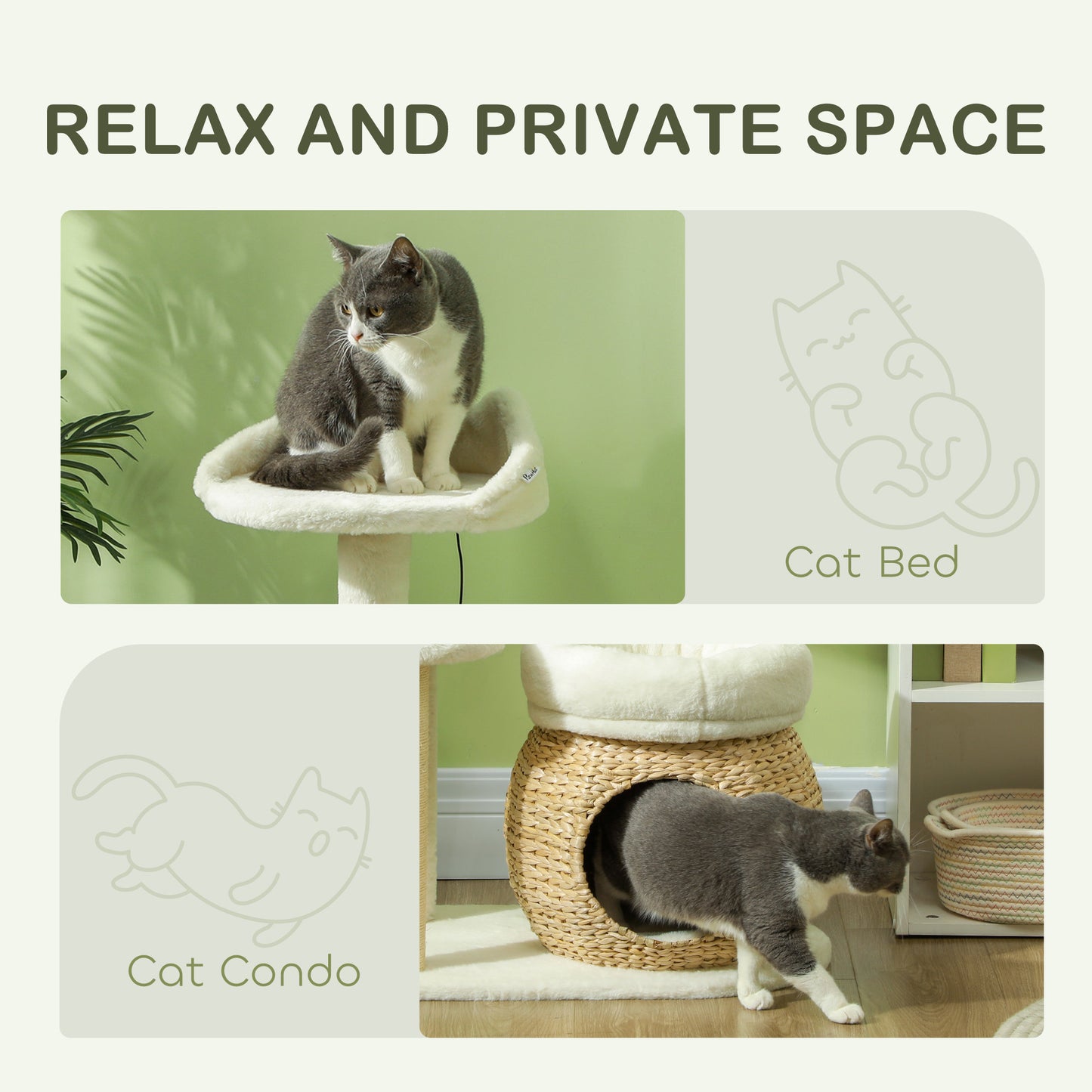 PawHut 31" Cat Tree House, Indoor Cat Activity Center with Scratching Posts, Cat Condo, Beds, Platform and Toy Ball, Cream White | Aosom.com