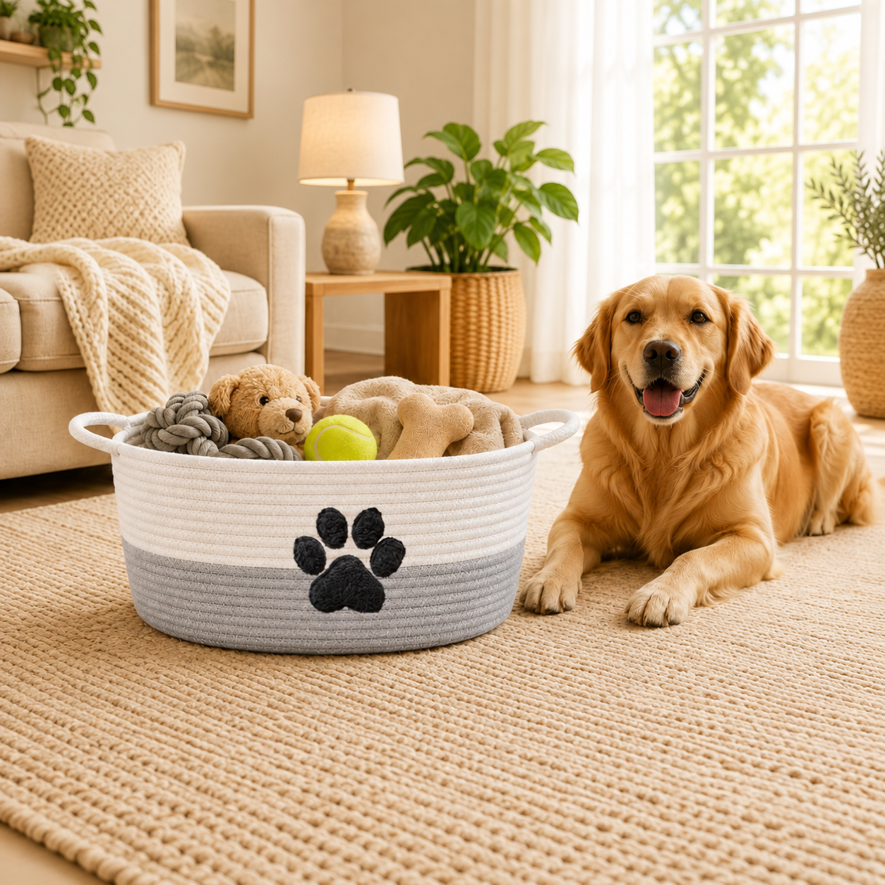 Paw-Print Cotton Toy Storage Basket