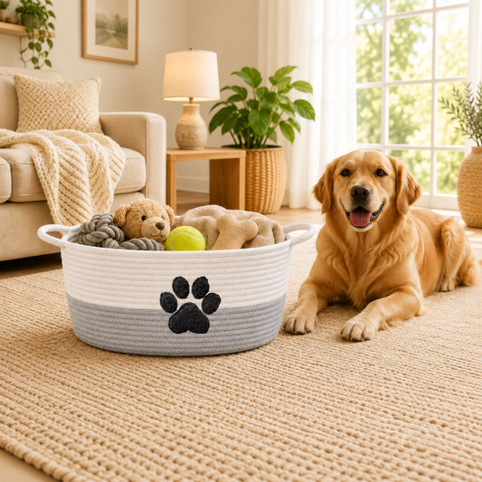 Paw-Print Cotton Toy Storage Basket