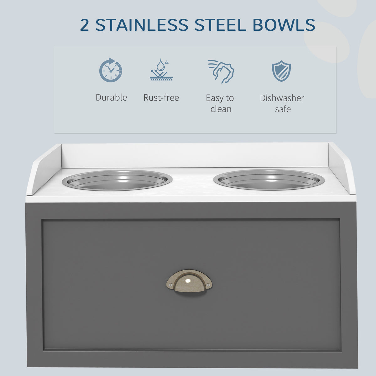 PawHut Elevated Dog Bowl Station with Storage Drawer 21L Capacity & 2 Stainless Bowls Gray | Aosom.com