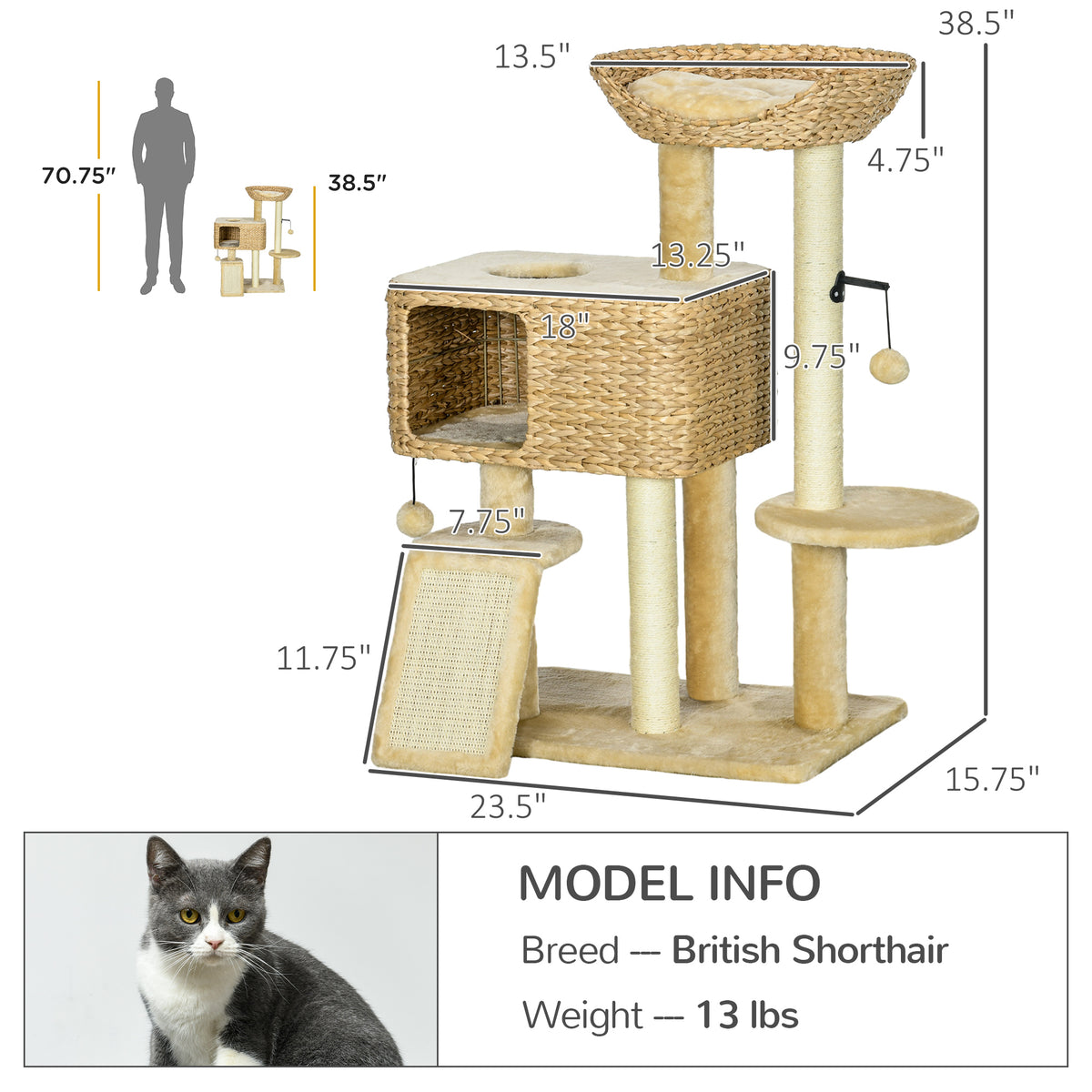 PawHut Cat Tree Tower for Indoor Cats with Scratching Posts Condo Beige | Aosom.com