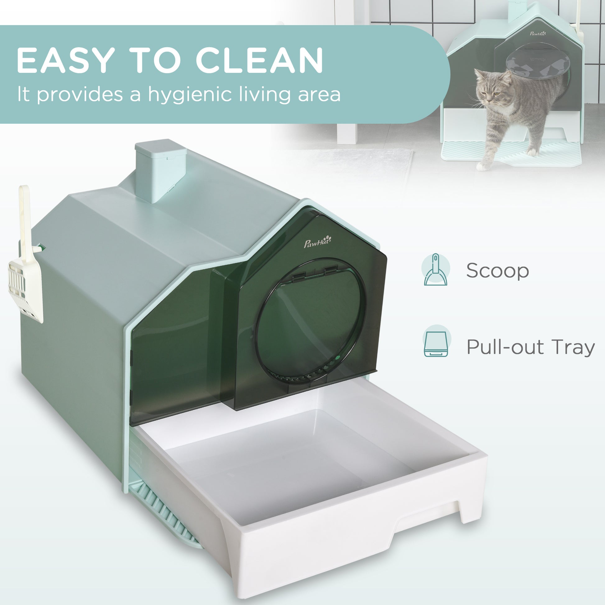 PawHut Hooded Cat Litter Box with Mat, Particle Catching, Easy Clean, Light Blue | Aosom.com