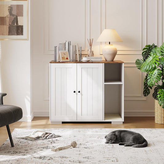 Double-Door Litter Box Cabinet with Shelf