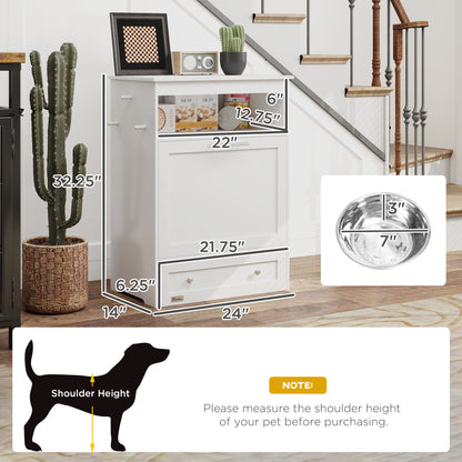 PawHut Pet Feeder Station with Storage, Dog Food Storage Container with 2 Raised Dog Bowls, White | Aosom.com