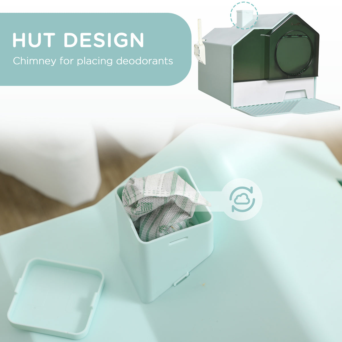 PawHut Hooded Cat Litter Box with Mat, Particle Catching, Easy Clean, Light Blue | Aosom.com