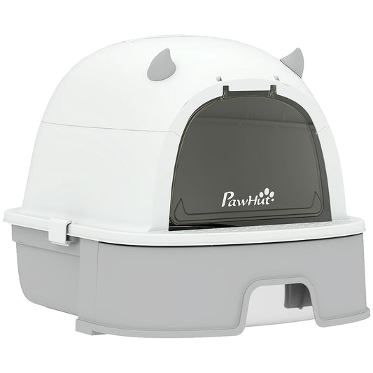 PawHut Stainless Steel Cat Litter Box Easy to Clean Kitty Litter Box with Slide-Out Tray Large Gray