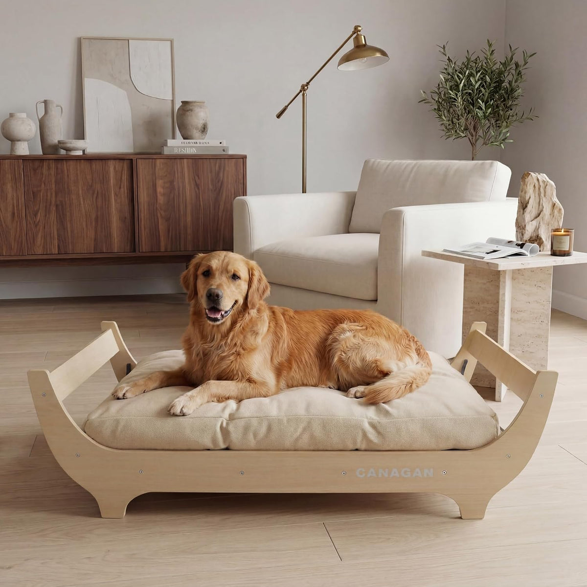 Minimalist wood dog bed