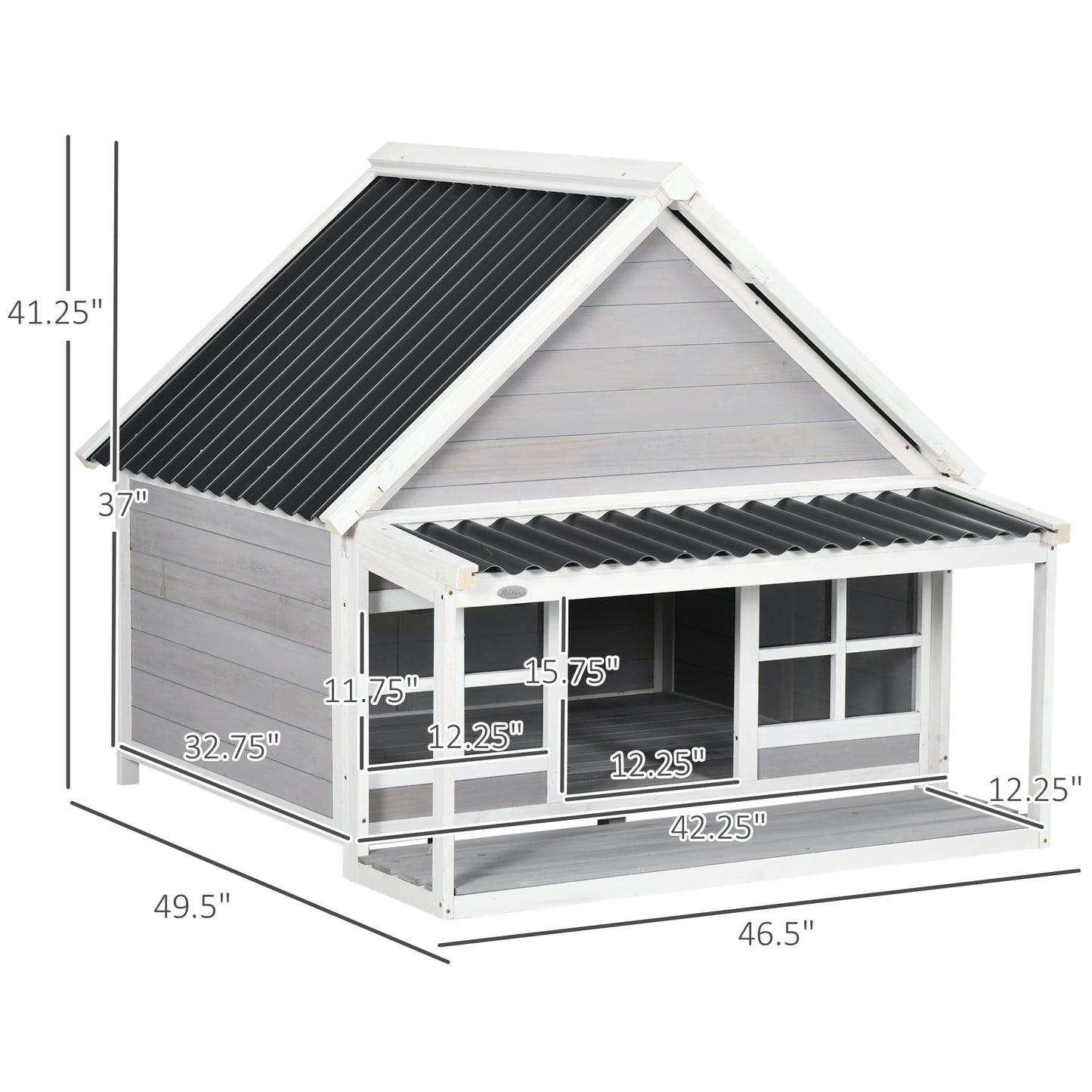 PawHut Wooden Dog House Outdoor Porch Cabin Style Raised Dog Shelter PVC Roof Front Door Windows Large Medium Dog | Aosom.com