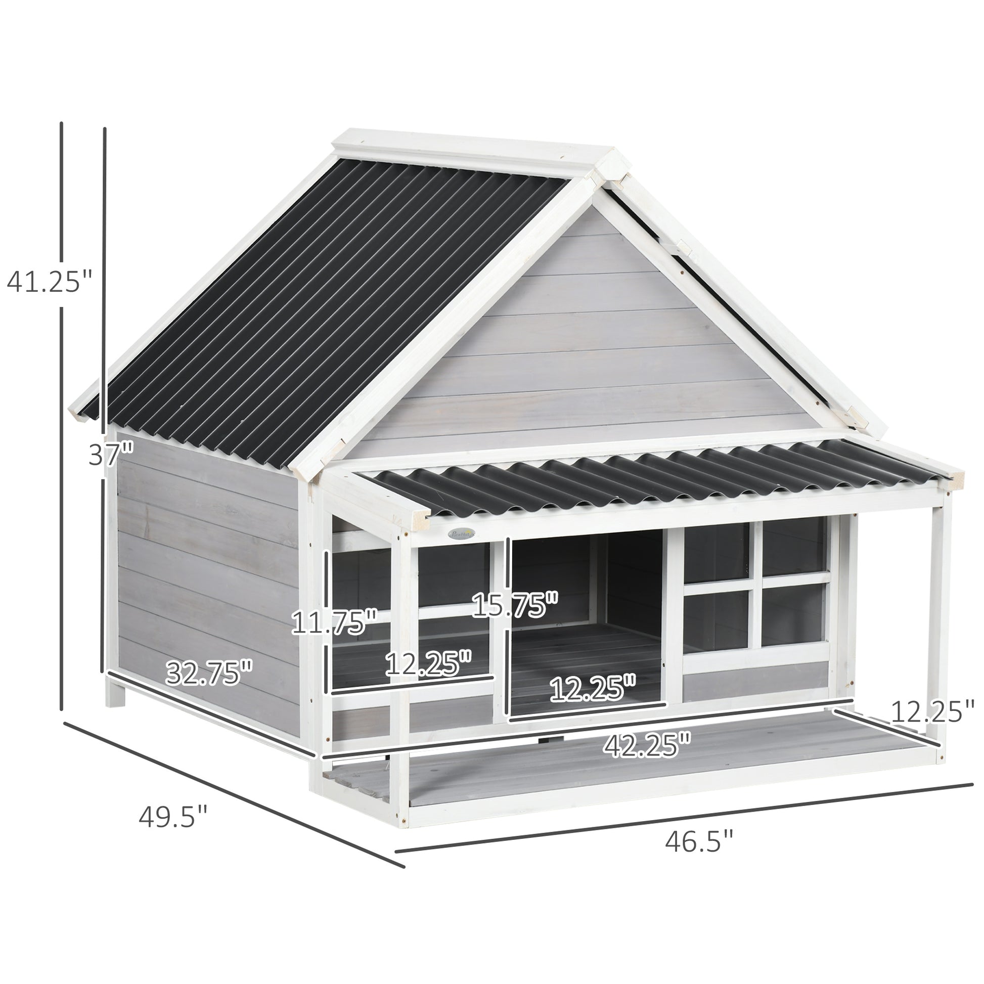 PawHut Wooden Dog House Outdoor Porch Cabin Style Raised Dog Shelter PVC Roof Front Door Windows Large Medium Dog | Aosom.com