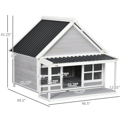 PawHut Wooden Dog House Outdoor Porch Cabin Style Raised Dog Shelter PVC Roof Front Door Windows Large Medium Dog | Aosom.com