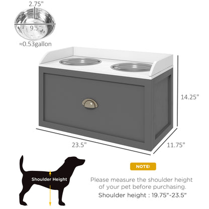 PawHut Elevated Dog Bowl Station with Storage Drawer 21L Capacity & 2 Stainless Bowls Gray | Aosom.com