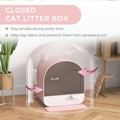 PawHut Covered Cat Litter Box with Lid, Scoop, and Filter, Compact Design, Pink | Aosom.com