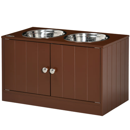 PawHut Elevated Dog Bowls with Storage Cabinet, Raised Dog Bowl Stand Pet Food Bowl Dog Feeding Station, Brown | Aosom.com