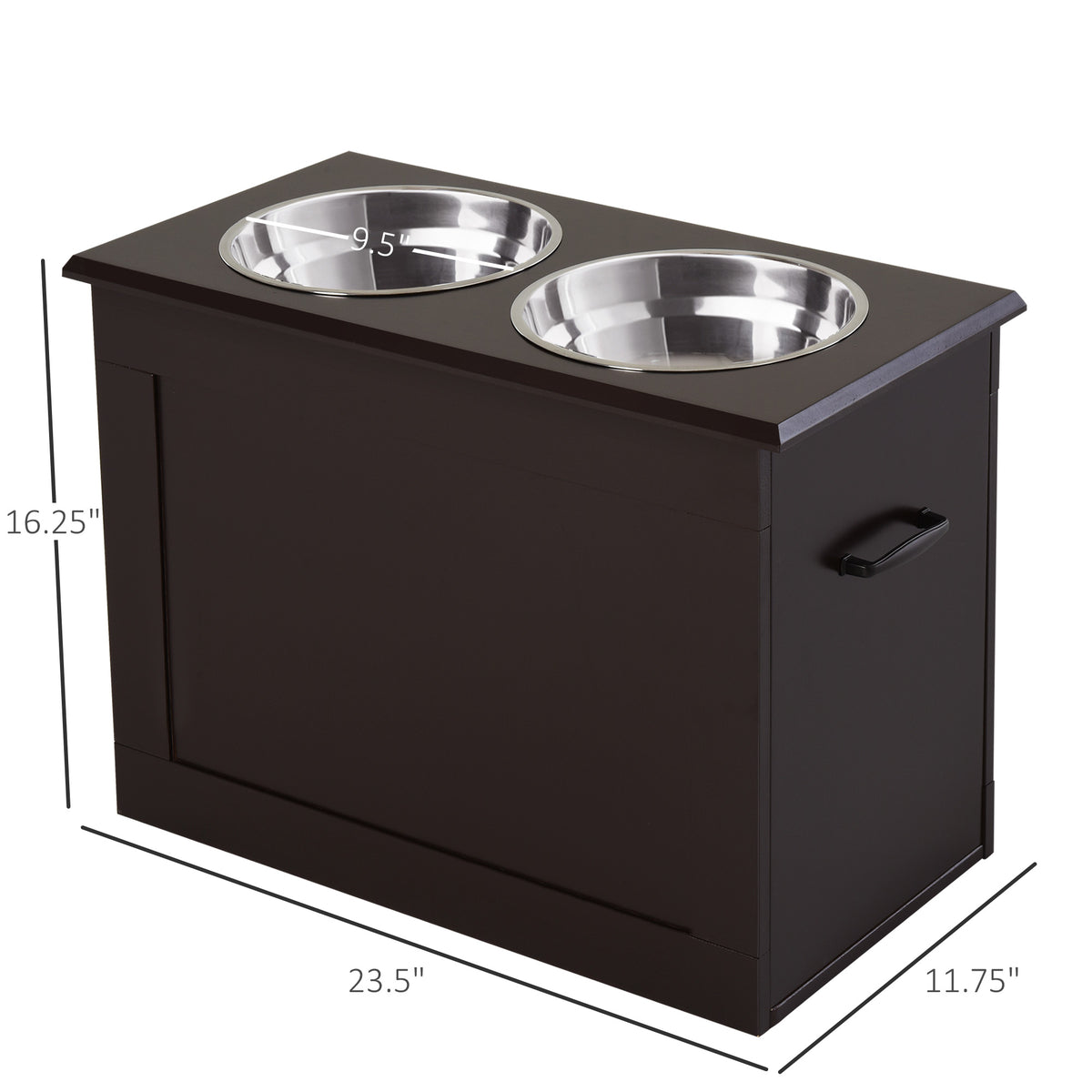 PawHut Raised Dog Feeding Station with 2 Stainless Steel Bowls Storage Large Pets Dark Brown | Aosom.com