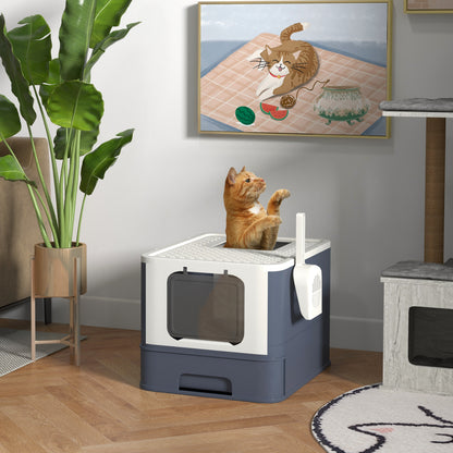 PawHut Cat Litter Box with Lid, Scoop, Front Entry, and Top Exit for Large Cats Up to 13 lbs., White | Aosom.com