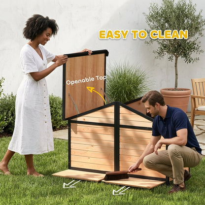PawHut 59"x64"x39" Large Wooden Dog House Raised Weatherproof Rustic Log Cabin Style Elevated Pet Shelter Porch Deck, Natural