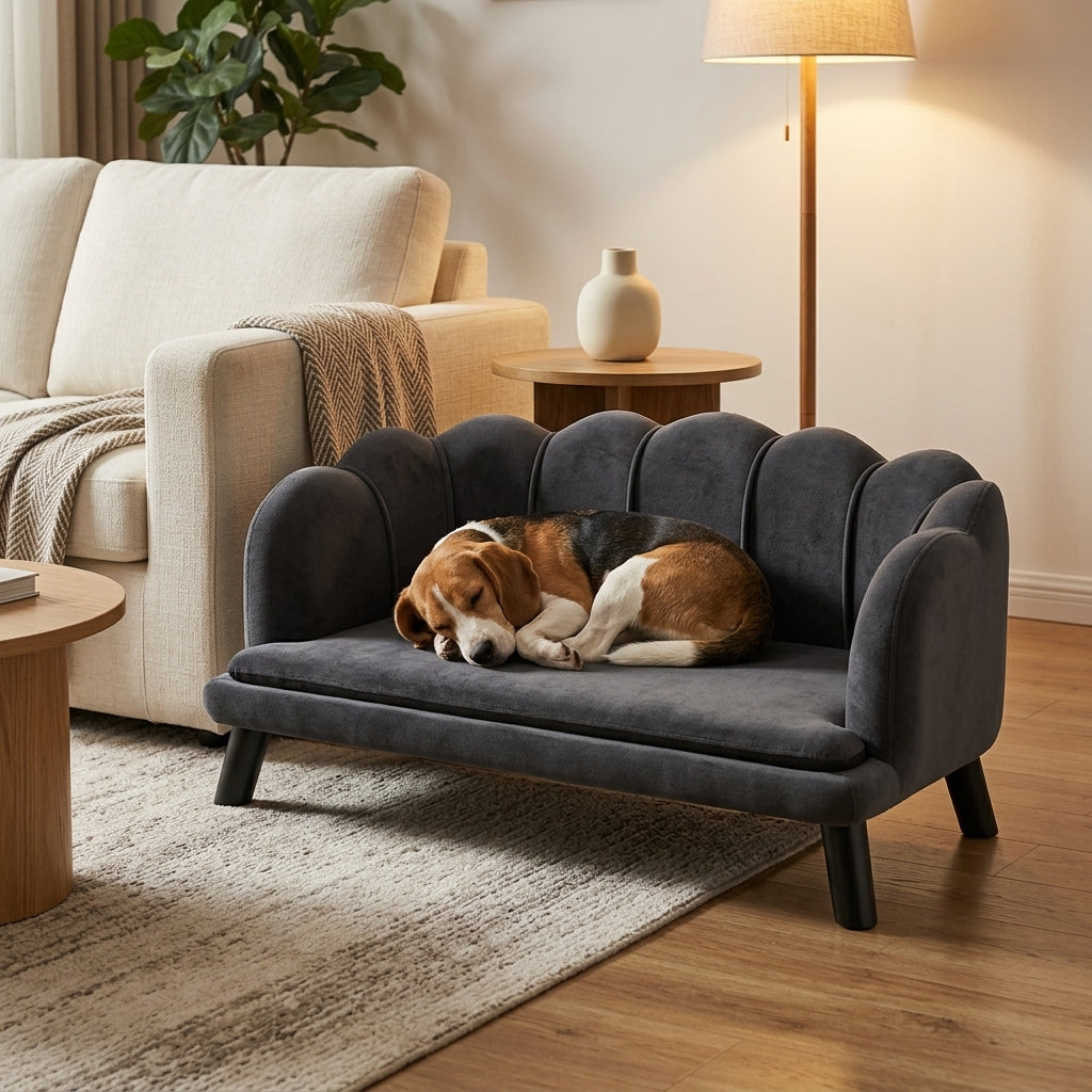 PawHut Comfortable Large Dog Couch Charcoal Gray with Foam Cushioning and Extra Pillow for Medium and Large Dogs | Aosom.com