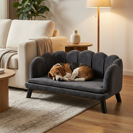 PawHut Comfortable Large Dog Couch Charcoal Gray with Foam Cushioning and Extra Pillow for Medium and Large Dogs | Aosom.com