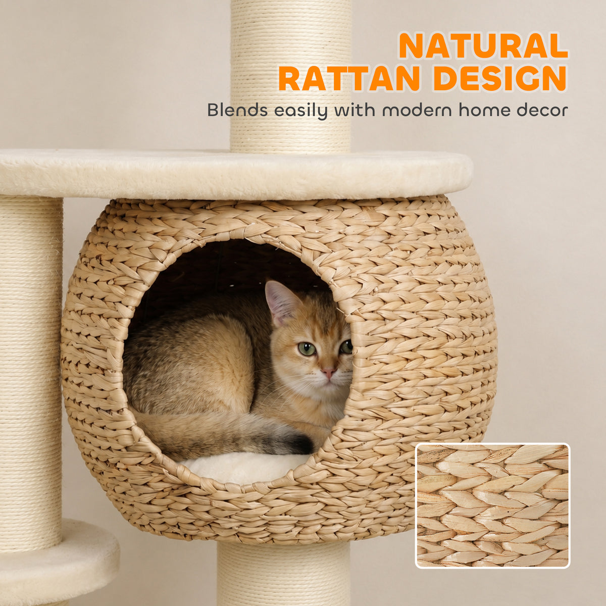 PawHut 52" Cat Tree, Cat Tower with Handwoven Cattail Condo, Bed, Platforms, 3 Scratching Posts and 3 Toy Balls