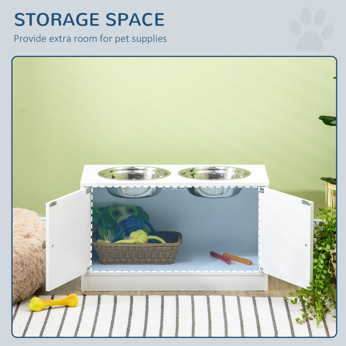 PawHut Elevated Dog Bowls with Storage Cabinet, Large 44L Capacity, Raised Dog Bowl Stand, Pet Food Bowl Feeding Station, White | Aosom.com