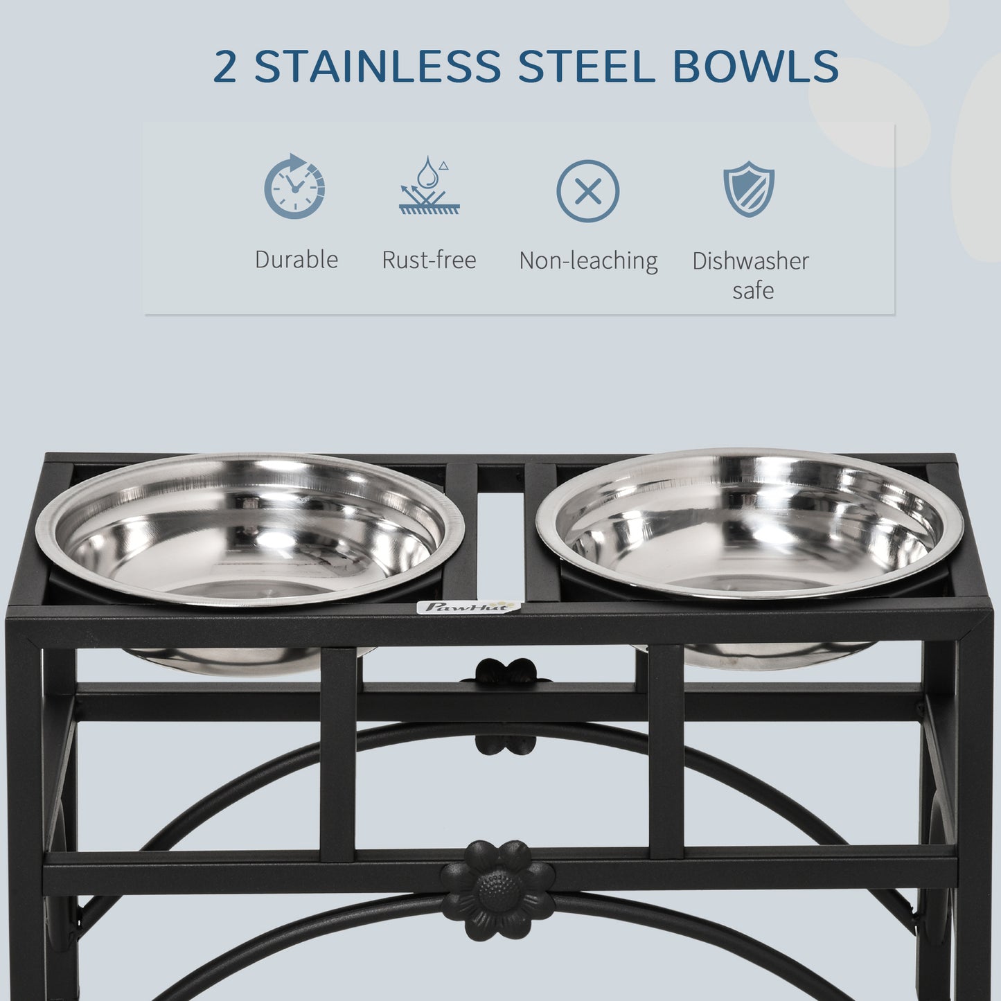 PawHut 17" Double Stainless Steel Heavy Duty Elevated Dog Bowl Dog Feeding Station