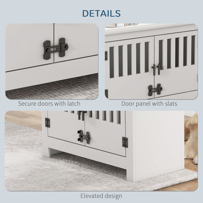 PawHut Dog Food Storage Cabinet with Bowls & Dog Feeding Station, White
