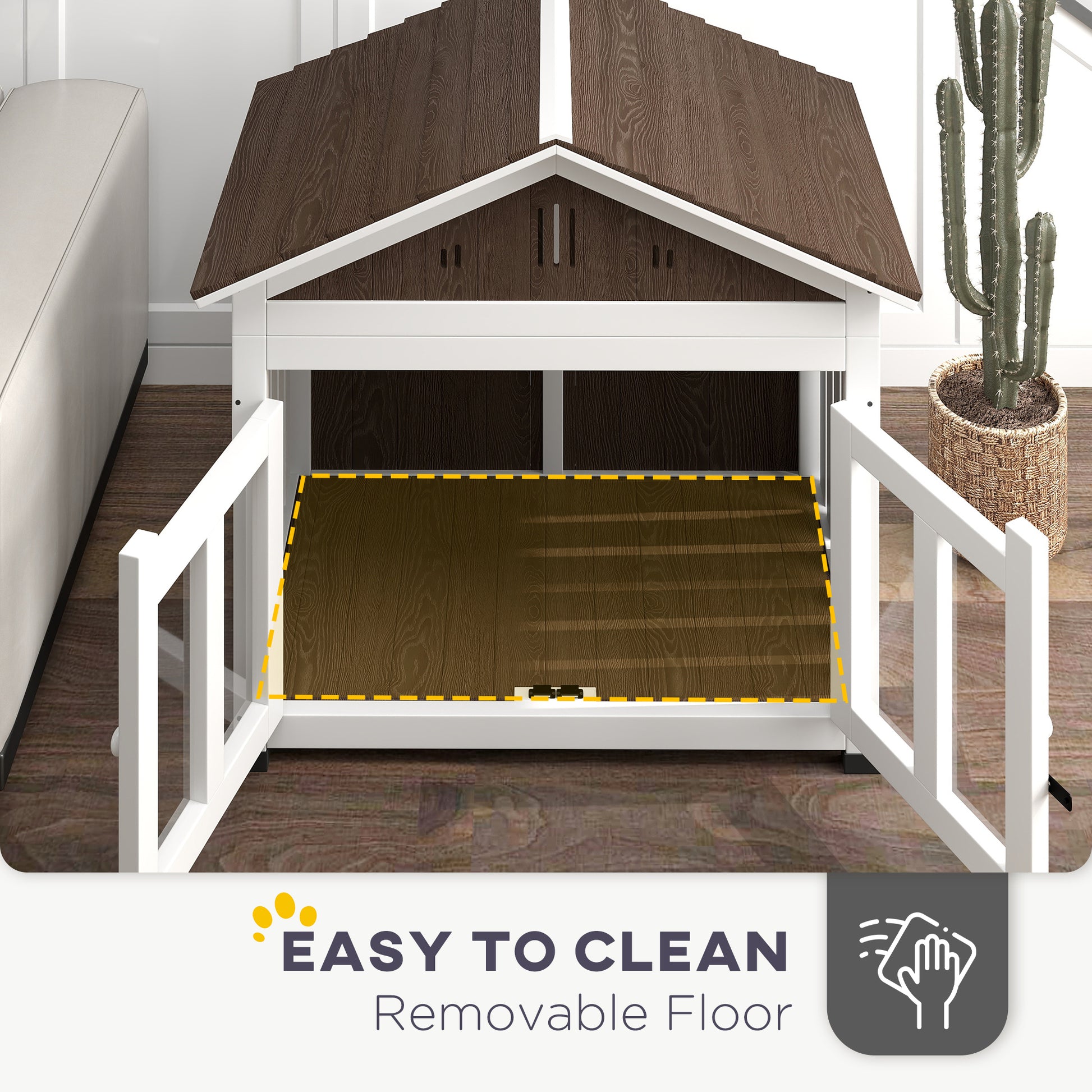 PawHut 40"L Wooden Dog House Outdoor Indoor for Small, Medium, Large Dogs, with Air Vents & Elevated Removable Floor