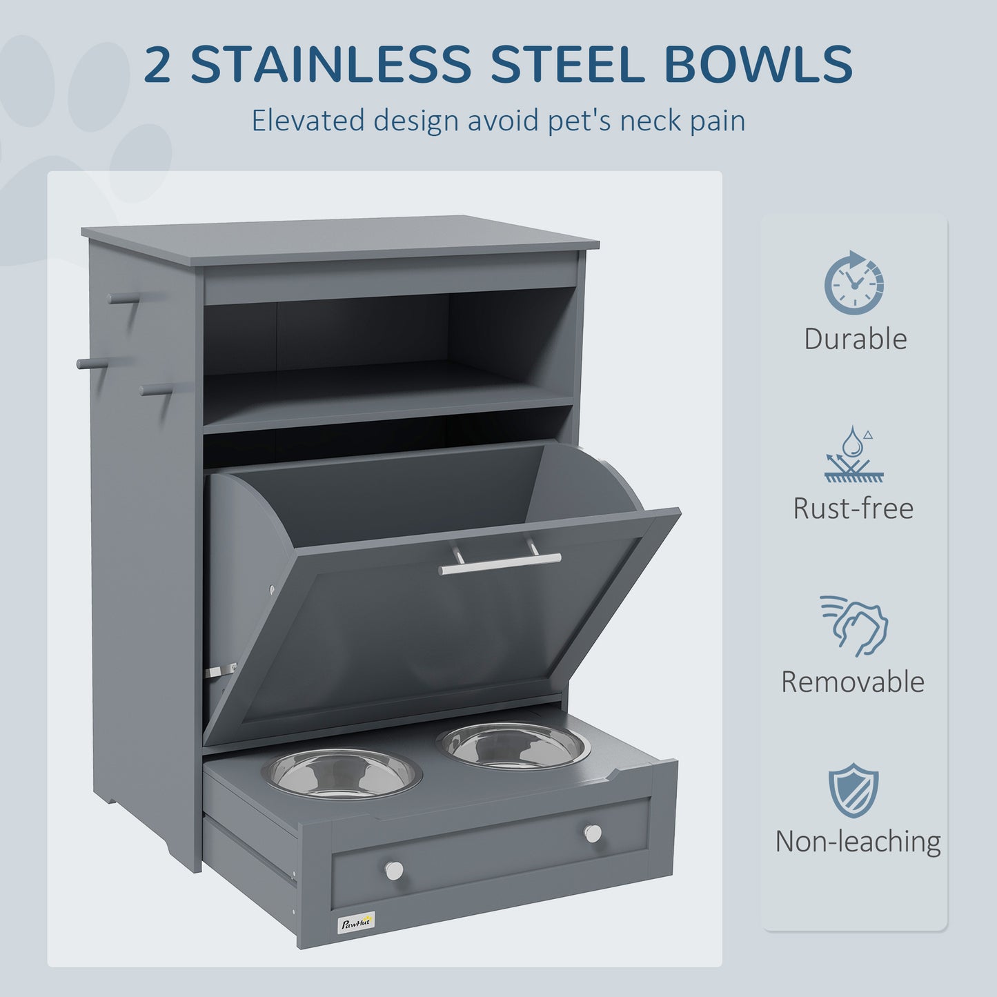 PawHut Pet Feeding Station, Dog Food Storage Cabinet w/ Adjustable Raised Bowls, White | Aosom.com