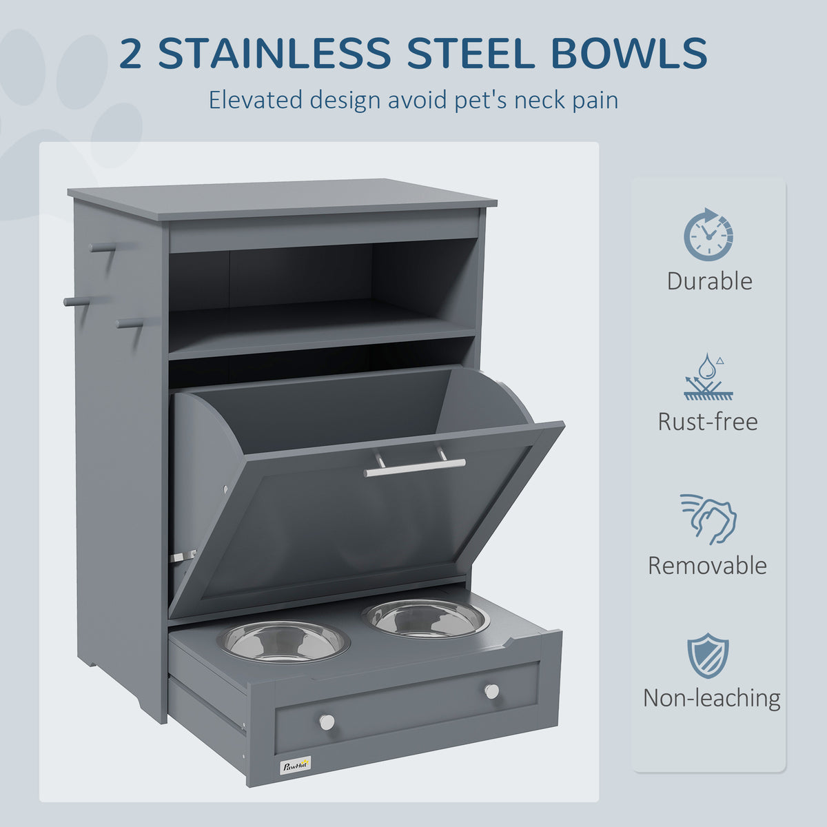 PawHut Pet Feeding Station, Dog Food Storage Cabinet w/ Adjustable Raised Bowls, White | Aosom.com