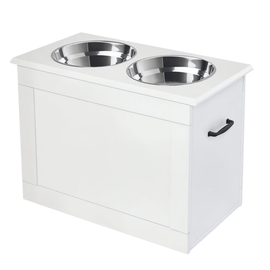 PawHut White Raised Pet Dining Station with Food Storage and Steel Bowls for Big Pups | Aosom.com