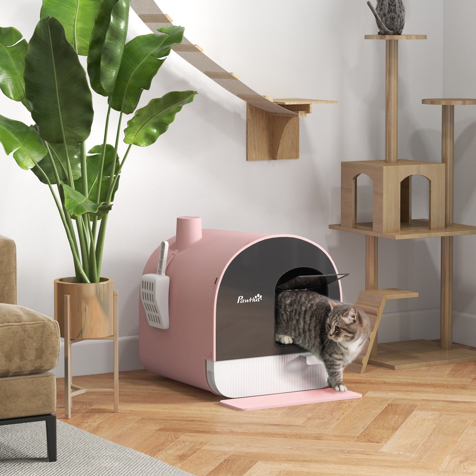 PawHut Covered Cat Litter Box with Lid, Scoop, and Filter, Compact Design, Pink | Aosom.com
