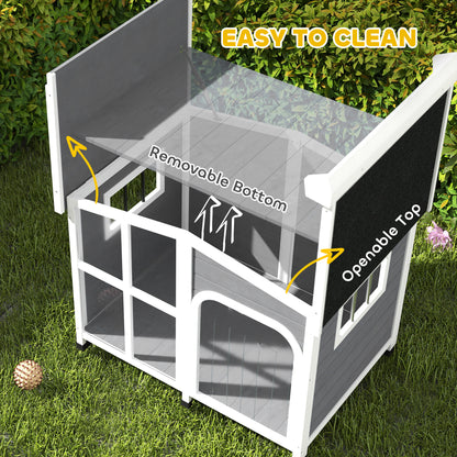 PawHut Cabin-Style Wooden Dog House for Large Dogs with Openable Roof & Giant Window,Gray