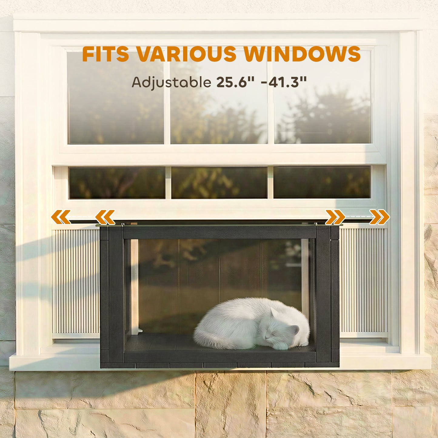 PawHut Catio Outdoor Cat Enclosure 25"–41" Outdoor Cat House for Sunbathing, Napping & Overlooking