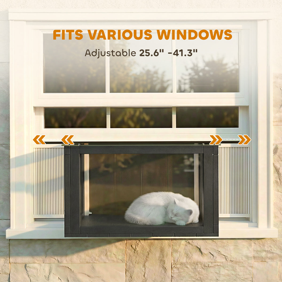 PawHut Catio Outdoor Cat Enclosure 25"–41" Outdoor Cat House for Sunbathing, Napping & Overlooking