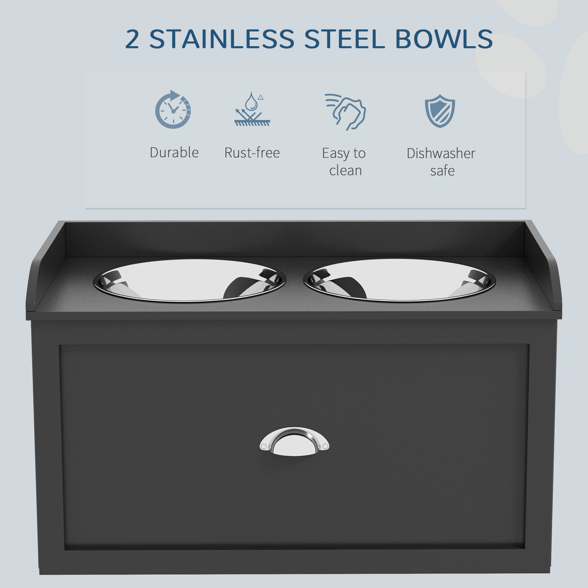 PawHut Pet Feeding Station Pet Dish Bowl Set with Storage, 2 Elevated Dog Bowls for Large Sized Dogs, Black | Aosom.com