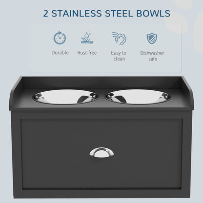 PawHut Pet Feeding Station Pet Dish Bowl Set with Storage, 2 Elevated Dog Bowls for Large Sized Dogs, Black | Aosom.com