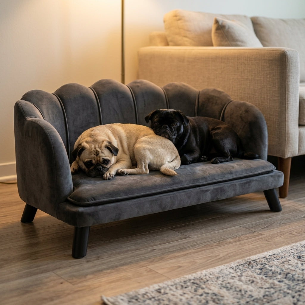 PawHut Comfortable Large Dog Couch Charcoal Gray with Foam Cushioning and Extra Pillow for Medium and Large Dogs | Aosom.com