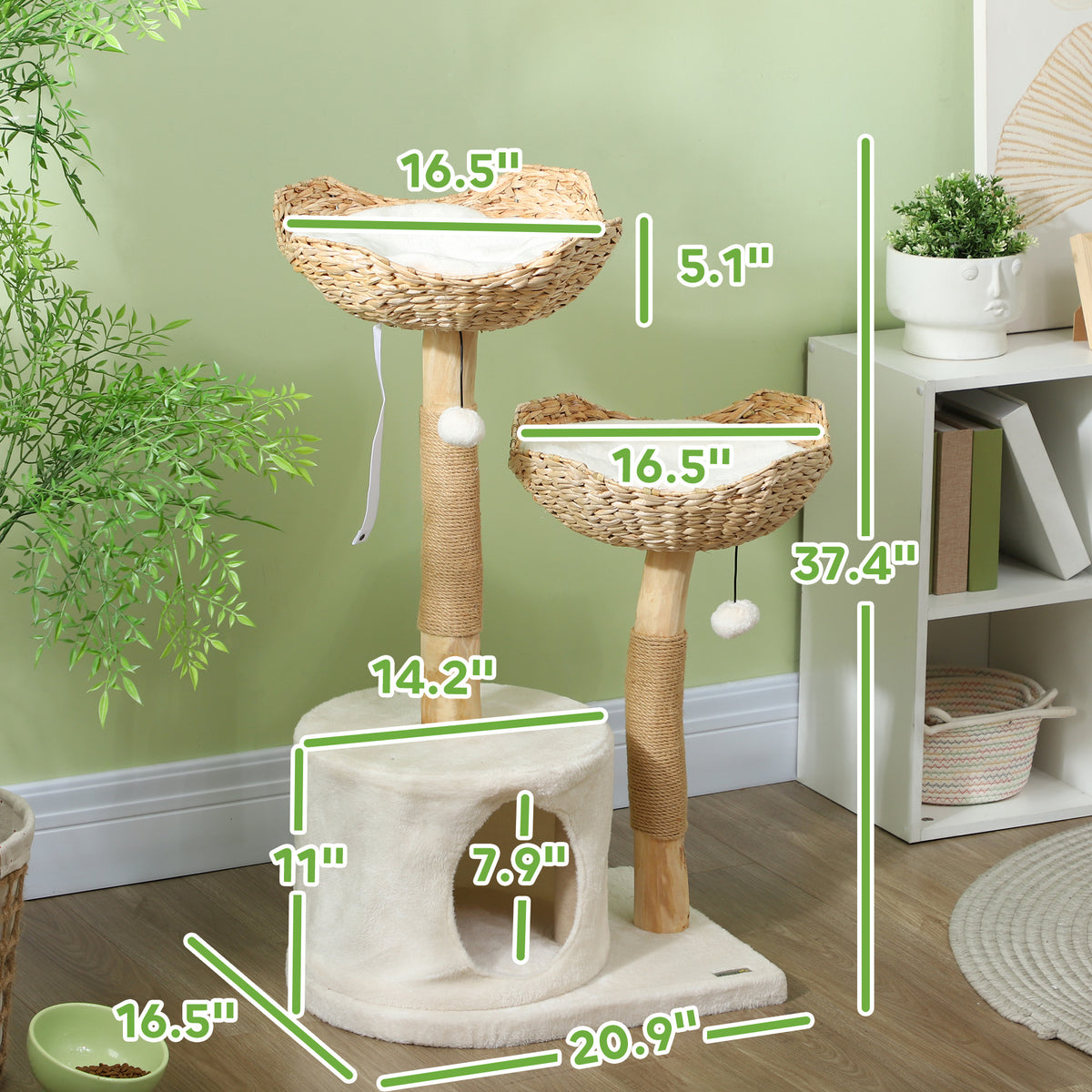 PawHut 37 Inch Modern Cat Tree w/ Wooden Scratching Posts, Condo, Beds, Cushions, Toy Balls, Anti-tip Kit | Aosom.com