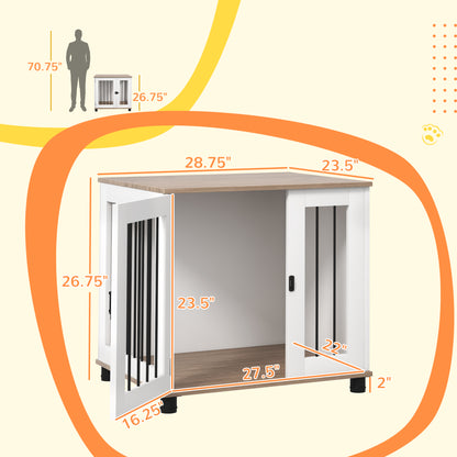 PawHut Dog Crate Furniture, Side Table Indoor Dog Kennel, End Table with Lockable Door for Small and Medium Dogs, Dog Cage, Walnut Brown