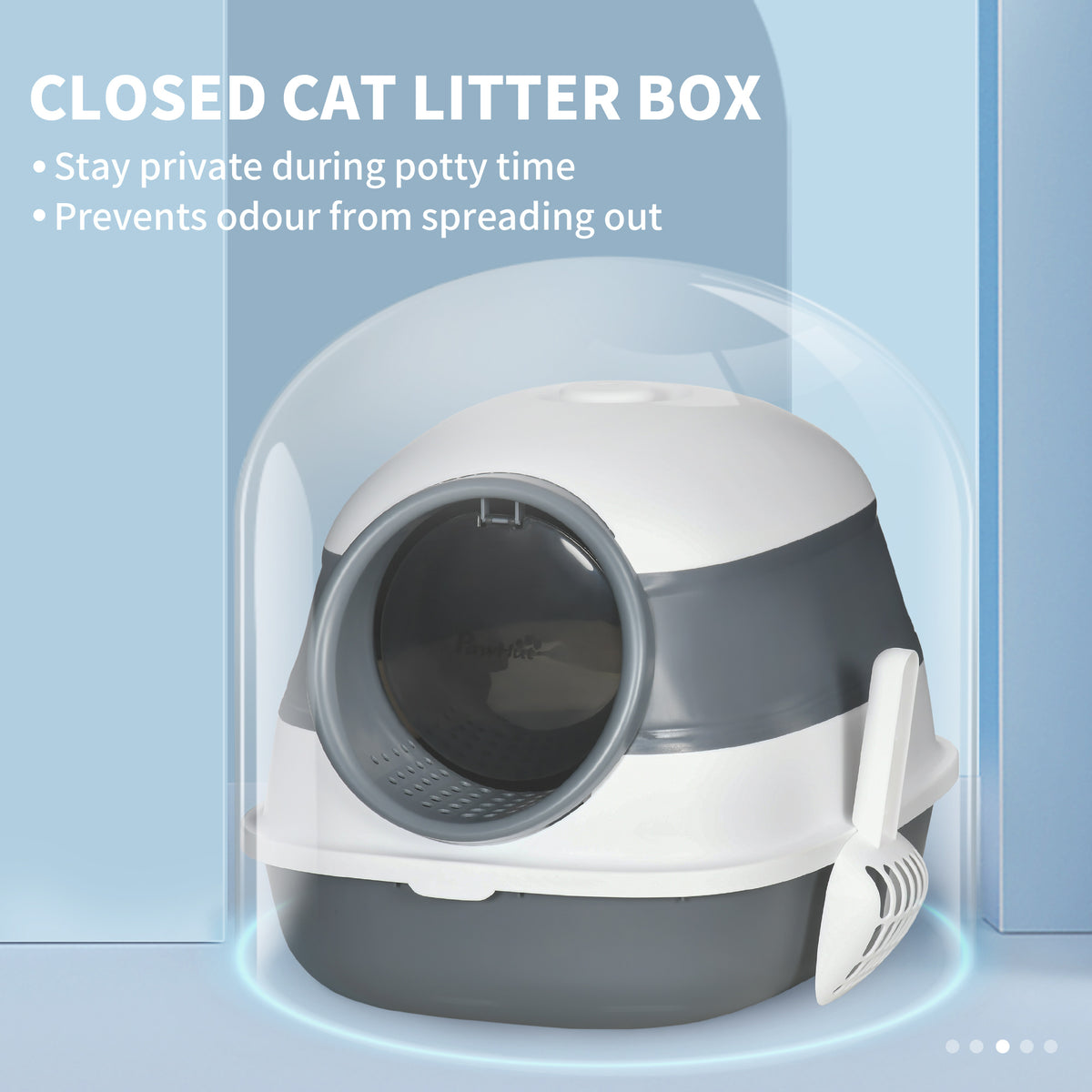 PawHut Dome Covered Cat Litter Box, Sleek Design with Lid, White and Gray | Aosom.com