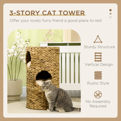 PawHut Cat Condo Tower 3 Story Indoor Kitty House with Removable Cushions Beige | Aosom.com
