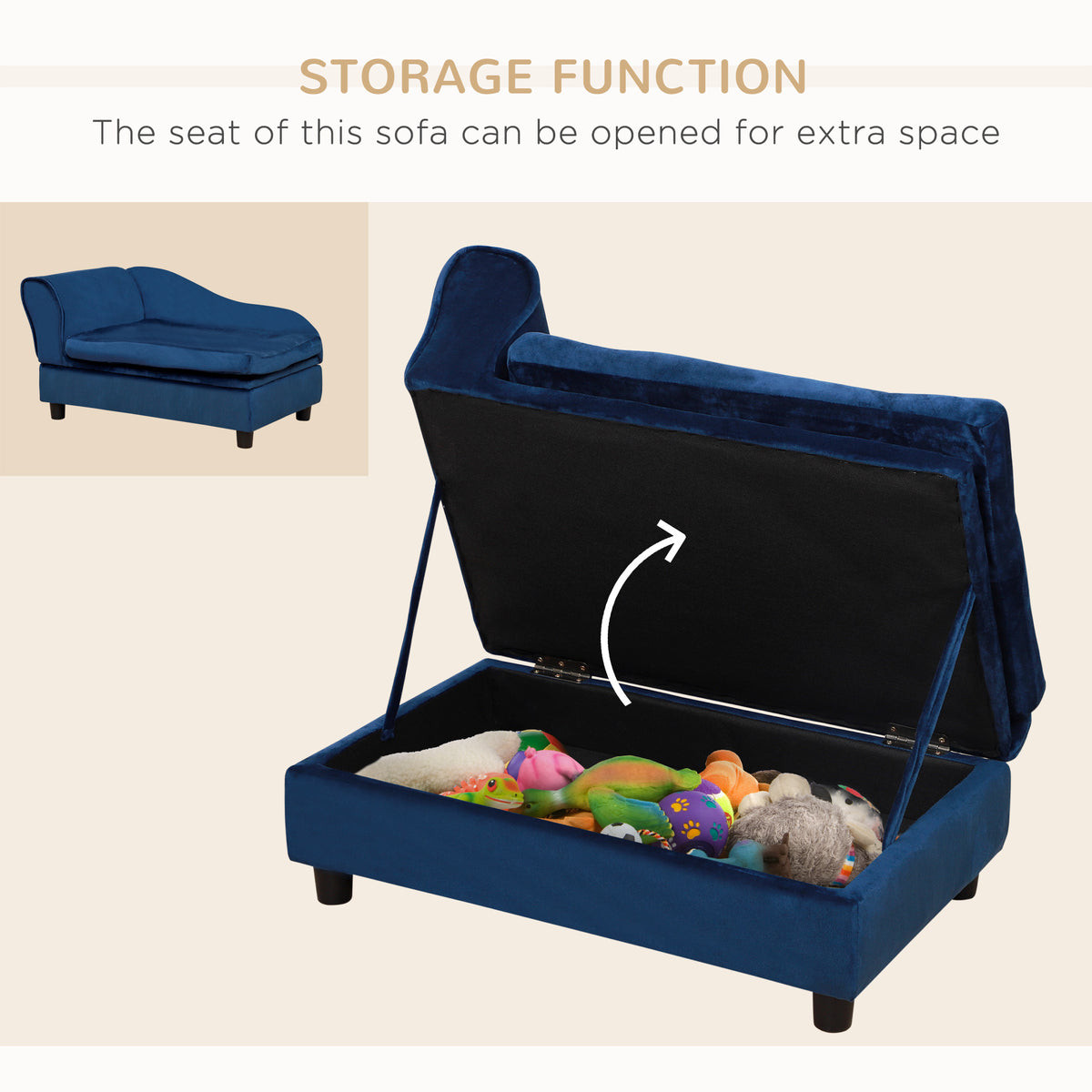 PawHut Pet Sofa Bed with Storage, Cushy Couch for Cats and Small Dogs, Soft Foam Couch, Modern Pet Furniture, Blue | Aosom.com