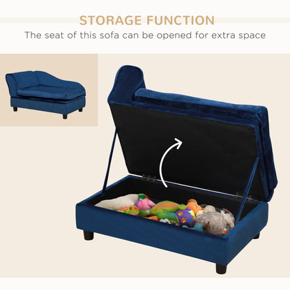 PawHut Pet Sofa Bed with Storage, Cushy Couch for Cats and Small Dogs, Soft Foam Couch, Modern Pet Furniture, Blue | Aosom.com