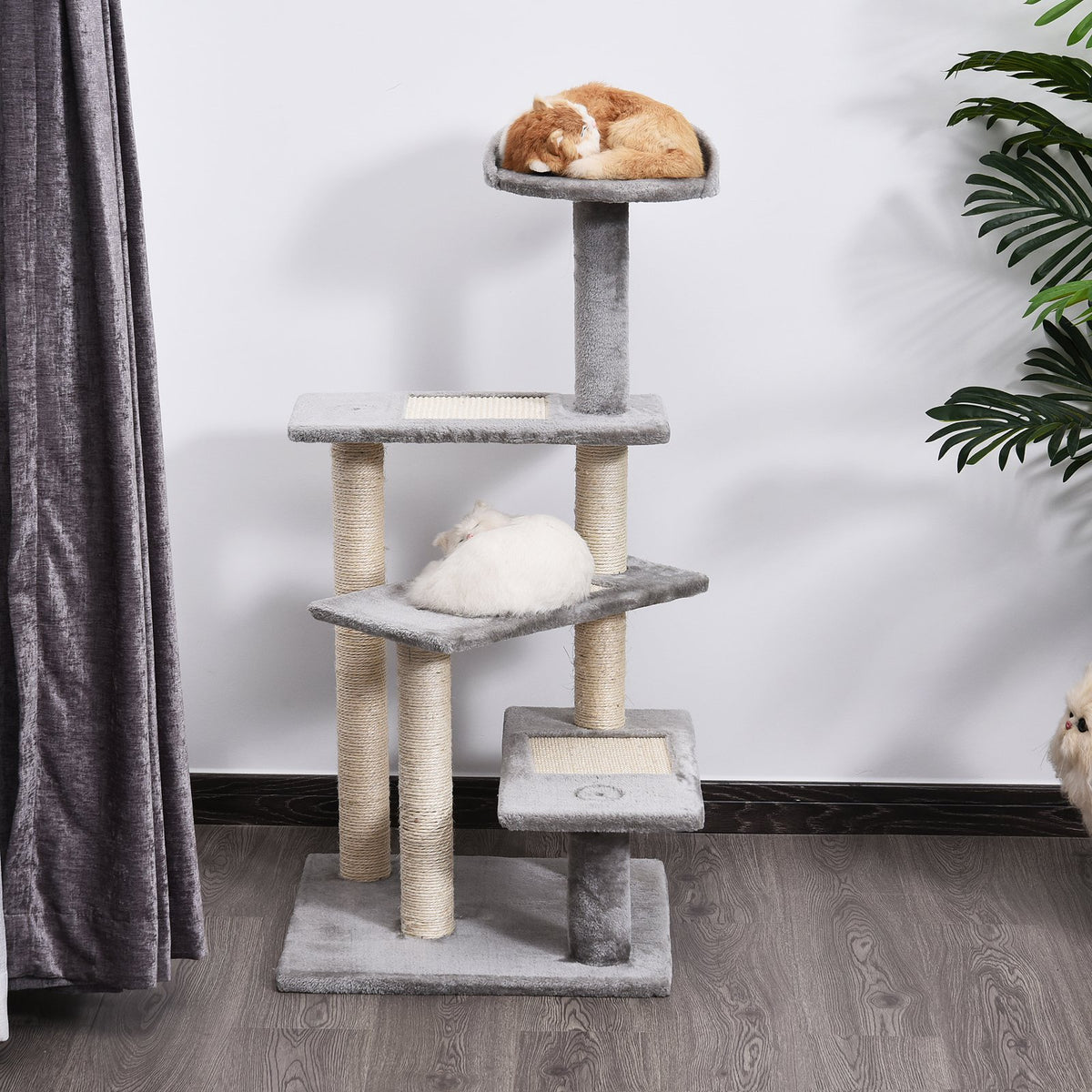 PawHut 40" Modern Cat Tree, 5 Level Revolving Steps Kitten Scratcher Stairs Climbing Tower, Activity Center Rest Post Plush Perch Pet Furniture, Gray