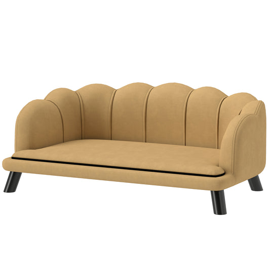 PawHut Pearl Pet Sofa, Velvet Dog Couch with Wood Legs, Coffee