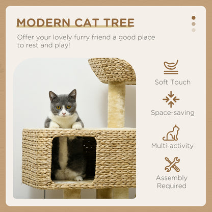 PawHut Cat Tree Tower for Indoor Cats with Scratching Posts Condo Beige | Aosom.com