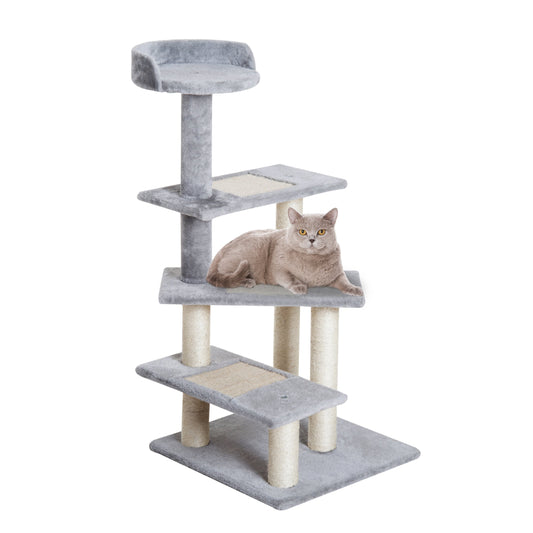 PawHut 40" Modern Cat Tree, 5 Level Revolving Steps Kitten Scratcher Stairs Climbing Tower, Activity Center Rest Post Plush Perch Pet Furniture, Gray