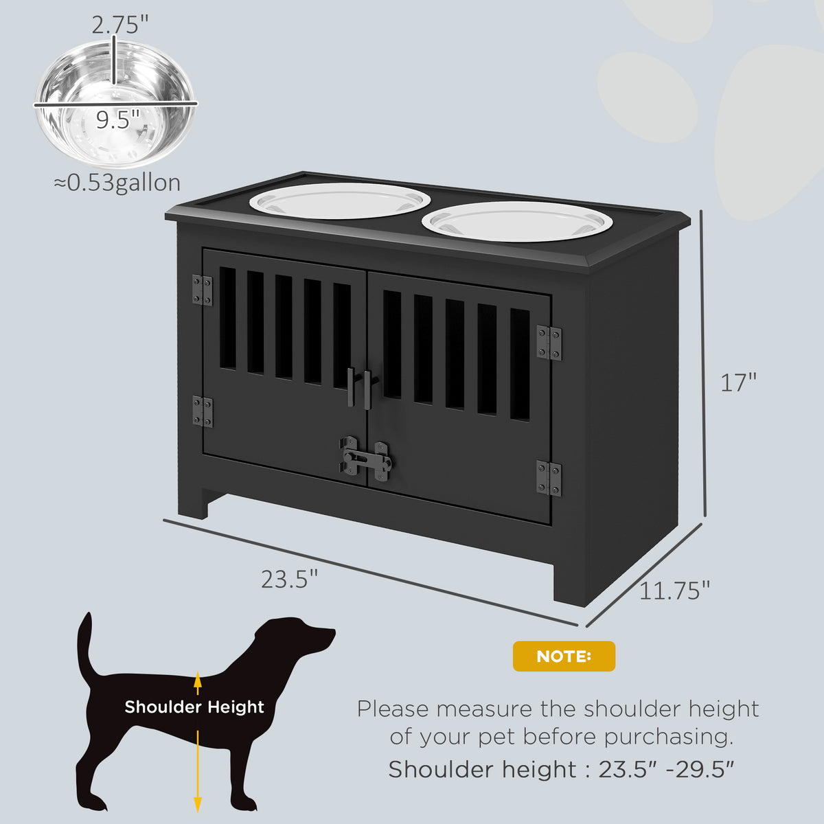 PawHut Dog Food Storage Cabinet with Bowls & Dog Feeding Station, Black