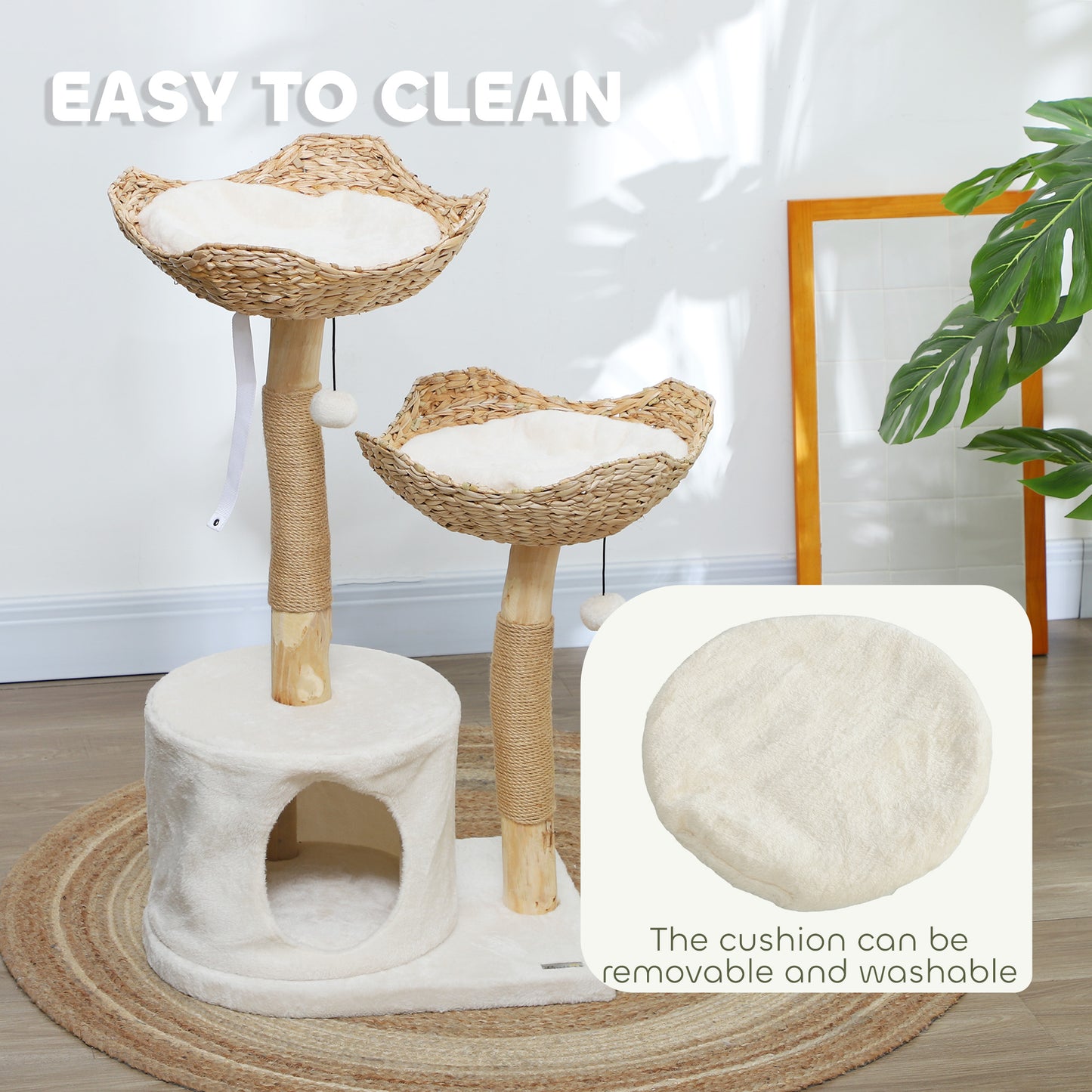 PawHut 37 Inch Modern Cat Tree w/ Wooden Scratching Posts, Condo, Beds, Cushions, Toy Balls, Anti-tip Kit | Aosom.com