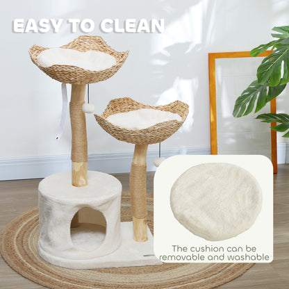 PawHut 37 Inch Modern Cat Tree w/ Wooden Scratching Posts, Condo, Beds, Cushions, Toy Balls, Anti-tip Kit | Aosom.com